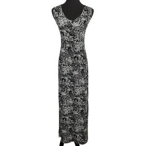 Vintage 90s Pencil Dress Sleeveless Maxi Black Floral Women M Friends Phoebe Y2K